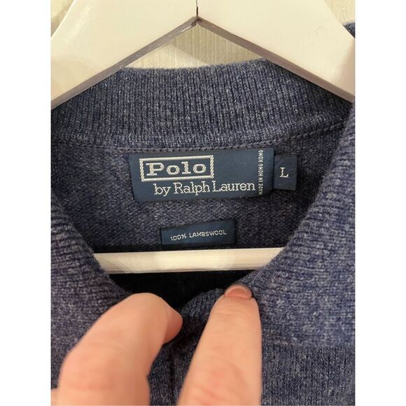 Polo Ralph Lauren Slate Blue 100% Lambswool Collared Polo Sweater sz L EUC - Picture 3 of 7